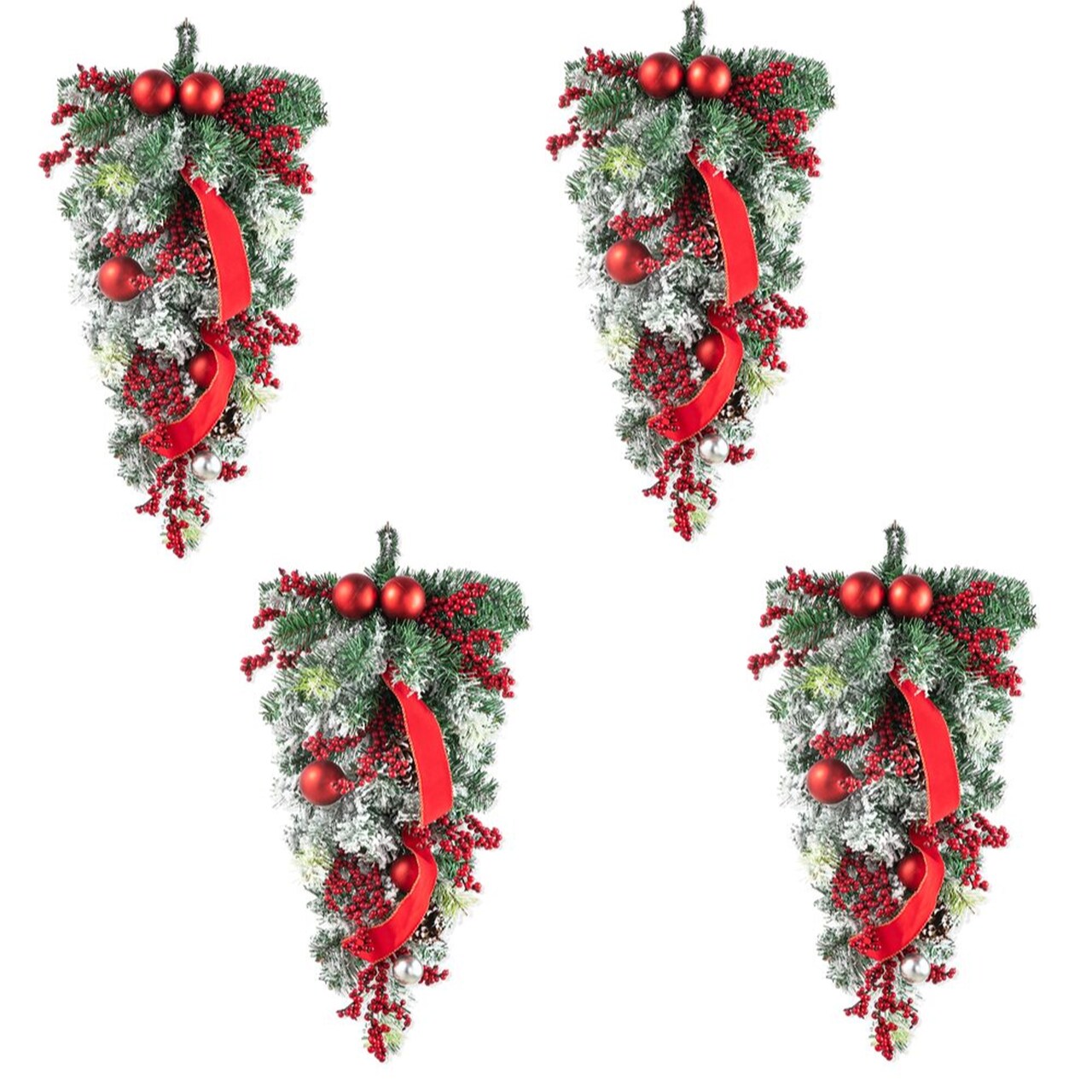 Set of 2/4 Christmas Berry Pinecone & Bell Teardrop Wreath Door Hanging Decor